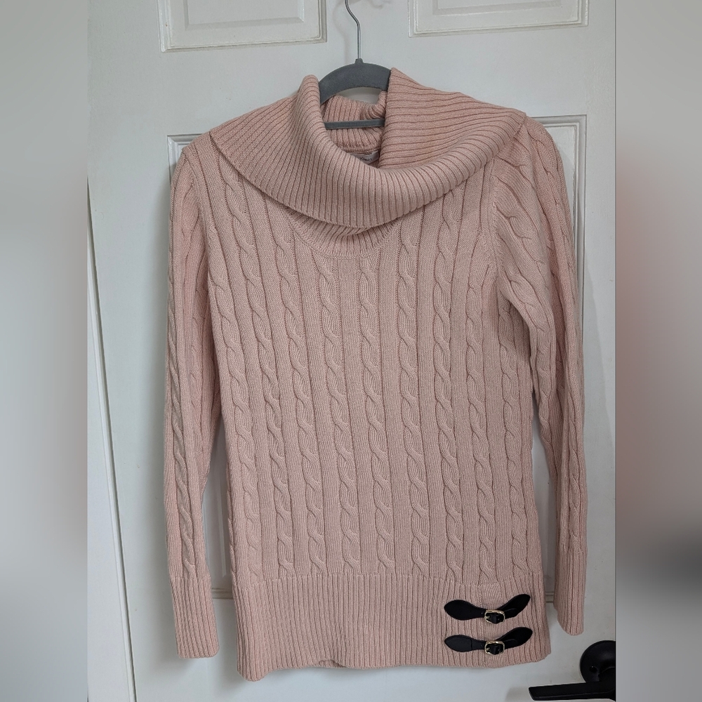 Calvin Klein Cable Knit Cowl Neck Sweater - Blush